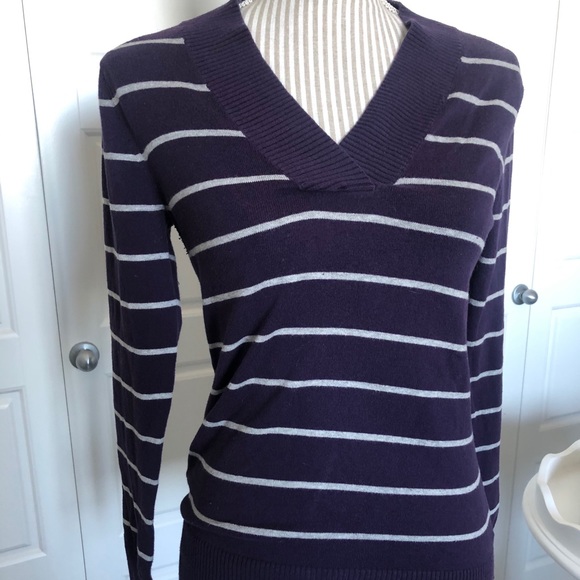 Purple Stripe Gap V-Neck Fitted Sweater - Picture 3 of 7